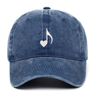 Vintage Washed Cotton Baseball Cap Heart Music Note Embroidery Adjustable Curved Brim Dad Hat For Women Men