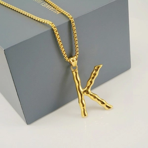 Lava texture gold letter K pendant necklace with square link chain for men hip hop style