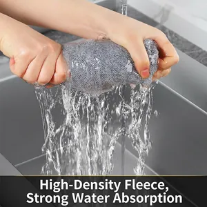 Thick grey high-density microfiber cleaning cloth with strong water absorption for kitchen