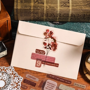 Retro transparent PET stickers with dried flower motifs and inspirational English quotes