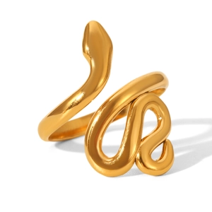 Macro detail of 18K gold plated stainless steel snake ring with smooth polished finish