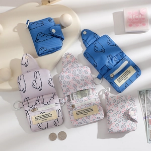 Floral canvas coin purses with snap buttons and keyrings in blue, pink and white colors
