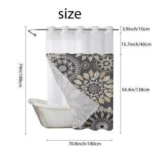 Detaillierte Größentabelle für Blumen Duschvorhang mit Mandala Print und Maßen