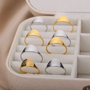 Minimalist Stainless Steel Sun Moon Hand Engraved Open Rings For Women Men Vintage Gold Silver Plated Adjustable Finger Rings Jewelry Gift