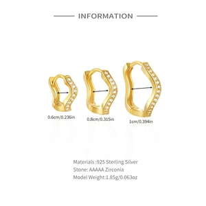Detailed size specifications for 925 sterling silver wavy hoop earrings with AAAA zircon