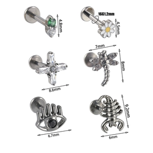 Clous de labret en titane F136 G23 avec motifs de marguerite croix et scorpion