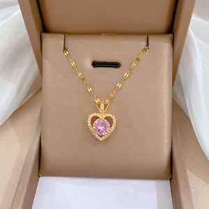 Elegant Heart Pendant Necklace Stainless Steel Chain Copper Zirconia Gemstone Clavicle Chain Jewelry For Women