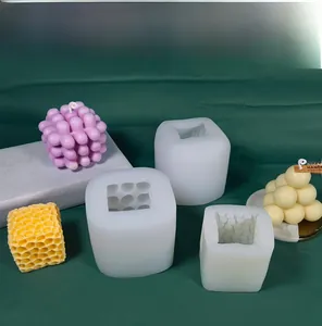 Macro detail of geometric silicone molds for honeycomb and bubble ball handmade candles