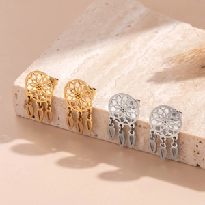 Orecchini a Cerchio in Acciaio al Titanio con Acchiappasogni Svuotato per Donna Bohemienne Placcati Oro Argento Gioielli Regalo