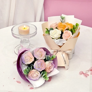 Elegant soap rose flower bouquet gift box in pink and champagne for birthday and holidays