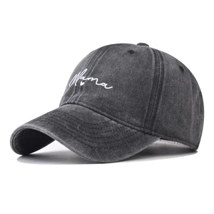 Washed Cotton Distressed Baseball Cap Vintage Mama Embroidered Heart Adjustable Dad Hat Sun Protection Outdoor Peak Cap