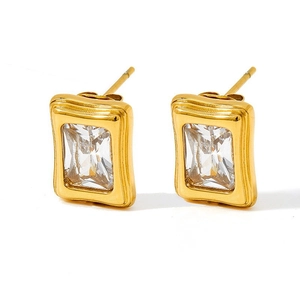 Boucles d'oreilles carrées en zircone avec placage d'or sur acier inoxydable