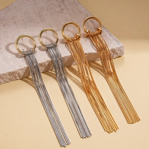 18K gold plated long tassel drop earrings in gold and silver finish for women
