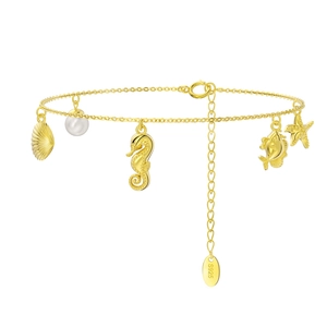 S925 sterling silver marine charm bracelet featuring seahorse, shell, and starfish pendants