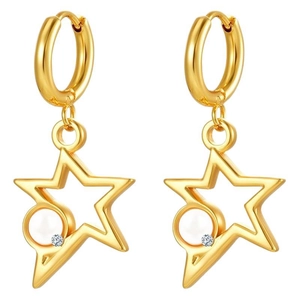 18K gold plated star earrings with white pearl and sparkling gem accents for women