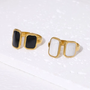 Geometric Rectangle Open Ring Stainless Steel 18K Gold Plated Adjustable Enamel Fashionable Statement Jewelry For Women