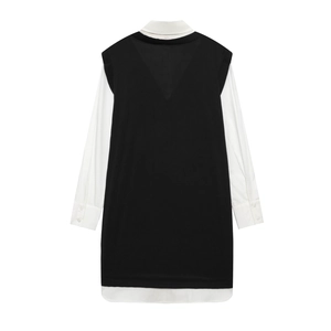 Mini abito da donna in popeline a maniche lunghe con gilet nero vista posteriore