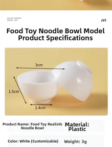 Miniature white plastic food bowl model with 3cm diameter and 1.5cm height for DIY crafts