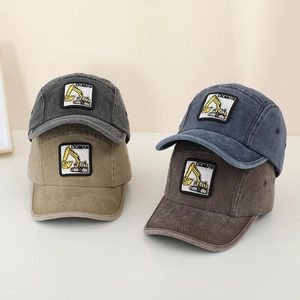 Detailed embroidery of excavator on vintage washed cotton baseball caps for kids