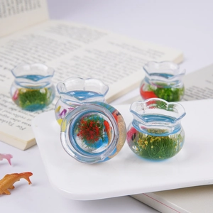 Miniature resin koi fish tank charm with colorful tiny fish and aquatic plants