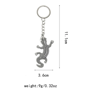Silver lizard keychain dimensions showing 11.1cm length and 3.6cm width specifications