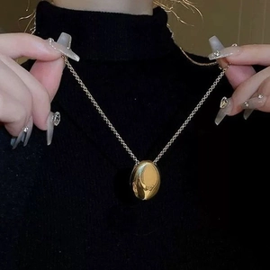 Minimalist Copper Brass Oval Pendant Necklace Personalized Geometric Sweater Chain For Women Men Unisex Punk Style Jewelry Accessories