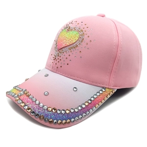 Pink heart baseball cap with rhinestones and gradient visor for women sports