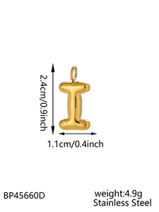 Detailed size specifications for 14K gold plated bubble initial I pendant necklace