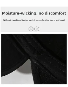 Detail of widened black sweatband with breathable moisture-wicking fabric texture