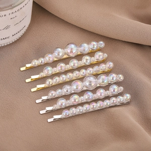 Iridescent Mermaid Bead Hair Clips Alloy Bobby Pins Handmade Bubble Design Bangs Side Clip Sweet Style For Women