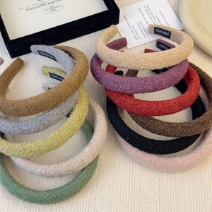 French style Maillard plush sponge headband in assorted Morandi colors with handmade label