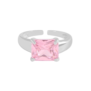 Elegant S925 sterling silver ring featuring a rectangular pink zircon stone with open band