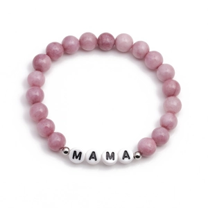 Handmade Mother's Day beaded bracelet with pink agate beads and white MAMA letter charms