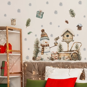 Watercolor Christmas wall decals featuring snowman and mailbox for home festive decoration