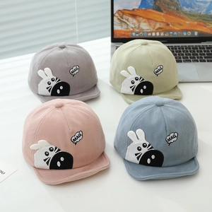 Kids Corduroy Baseball Cap Cartoon Zebra Embroidery Soft Brim Adjustable Peaked Hat Toddler Boys Girls Sun Protection