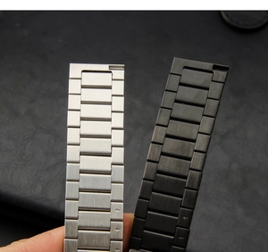 Detail of silver and black brushed stainless steel watch bands for Huawei Watch 5 Pro