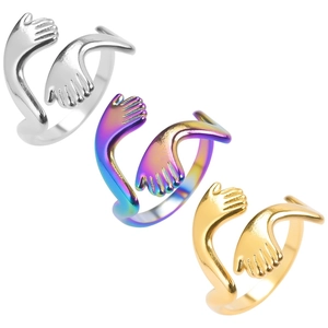 Hugging Hands Open Ring Stainless Steel Adjustable Retro Jewelry For Women Men Couple