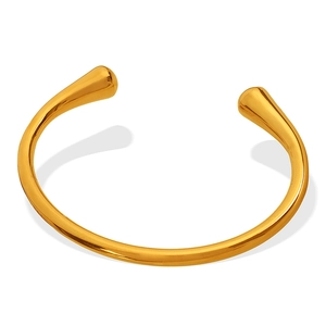 Bracciale rigido aperto in acciaio al titanio dorato con estremità a goccia lucide e sobrie