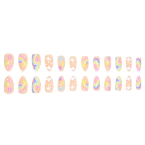 Rainbow stars and white cloud macaron press-on nails set in long almond shape