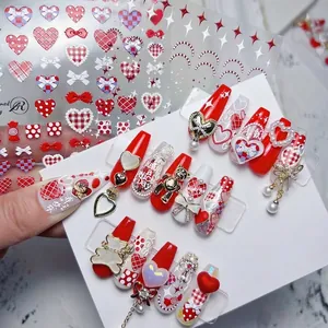 Nagelaufkleber 5D Geprägt Selbstklebend Rotes Herz Cupid Engel DIY Dekoration Vintage Japanischer Stil Für Frauen