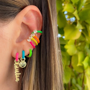 Neon enamel earrings set with 18k gold plating, CZ stones and custom name pendant