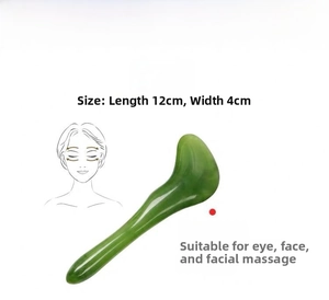 Detail showing facial massage tool dimensions of 12x4cm with face lifting guide