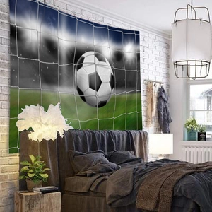 Détail d'une tapisserie murale de football avec ballon dans le filet pour décor