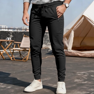 Men's slim fit black joggers with drawstring waist for fitness and outdoor sports