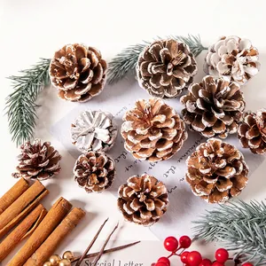 Natural Pine Cones Christmas Tree Decoration Snow Tipped Rustic Wooden Ornament DIY Holiday Wreath Material Home Decor