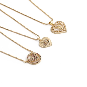 Heart Pendant Necklace Copper With Colorful Zircon Inlay Box Chain Vintage Bohemian Style Jewelry For Women