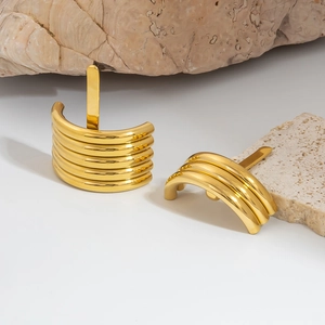 Chic 18K gold plated stainless steel multi-layer U-shaped earrings for women