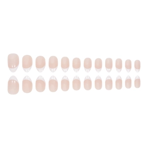 24-piece set of almond-shaped French tip press-on nails with nude pink base and white tips
