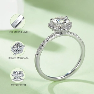 Classic S925 sterling silver ring with 1 carat moissanite in a heart-shaped prong setting