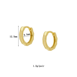 Elegant gold plated geometric huggie hoop earrings with zircon, size 12.5mm and 1.2g weight